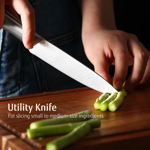 hecef Messerset 3 tlg, Scharfe Küchenmesser mit Edelstahlklinge und hohlem Griff, Kochmesser Set mit Klingenschutz, 20cm Chefmesser, 12.7cm Allzweckmesser und 8.9cm Gemüsemesser, Silber