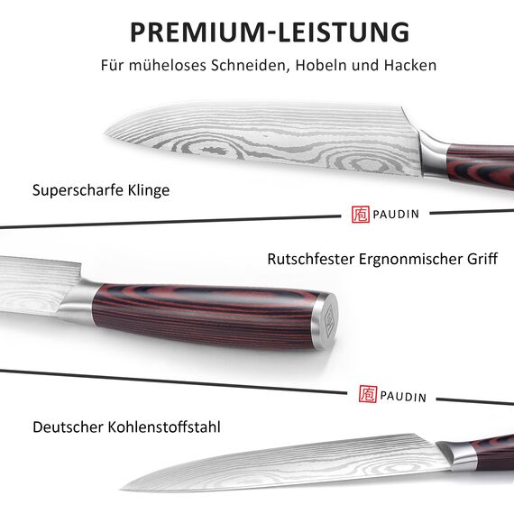 PAUDIN Profi Kochmesser 23cm, Rasiermesserscharfe Küchenmesser aus deutschem Edelstahl, Ergonomischer Griff, langlebig & rostfrei, Perfekt für Hobby & Profiköche, Geschenkidee für Kochliebhaber