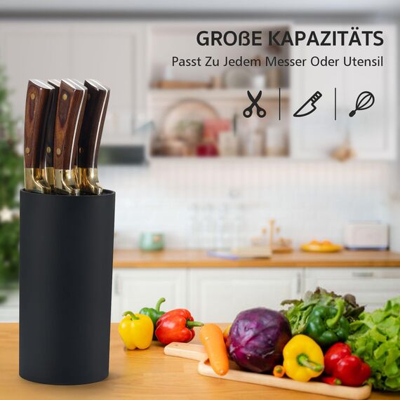 Cheerhom Messerblock Ohne Messer Schwarz, Universal Messerblocks mit Flexiblen Lamellen, Messerblock Leer mit Borsten, Unbestückte Messerblöcke für 5-8 Messer Aller Art, 22 x 11 x 11 cm