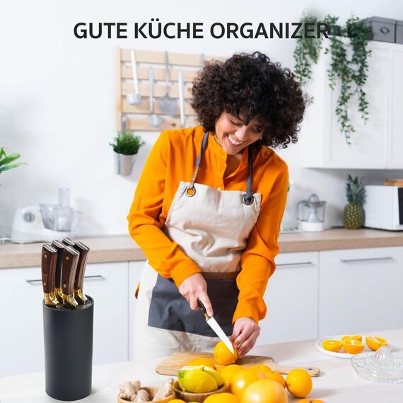 Cheerhom Messerblock Ohne Messer Schwarz, Universal Messerblocks mit Flexiblen Lamellen, Messerblock Leer mit Borsten, Unbestückte Messerblöcke für 5-8 Messer Aller Art, 22 x 11 x 11 cm