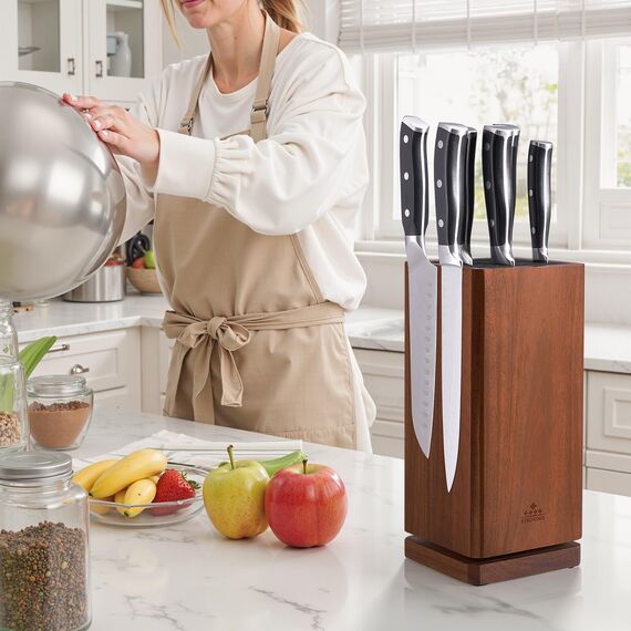 ENOKING Messerblock Magnetisch ohne Messer, 360°drehbar Magnetischer Messerblock Aus Akazienholz, Magnet Messerhalter mit Borsteneinsatz, Messerblöcke für Messer und Utensilien