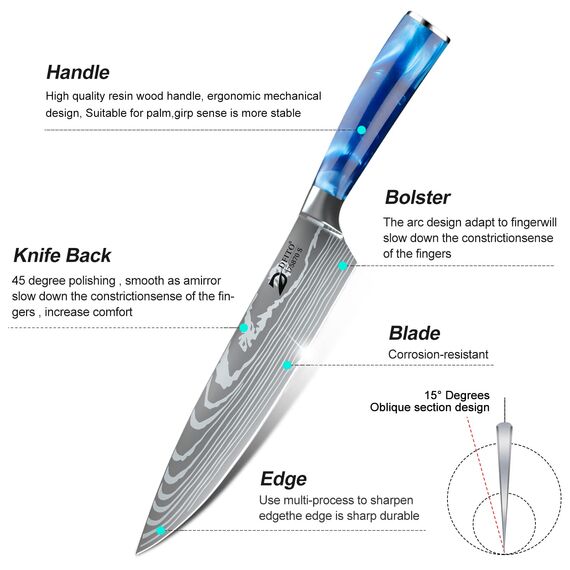 Dfito Küchenmesser Set mit Rolltasche, 8-teiliges professionelles Messerset, High Carbon Edelstahl Küchenchef Messerset, Extrem Scharf Profi Kochmesser Set