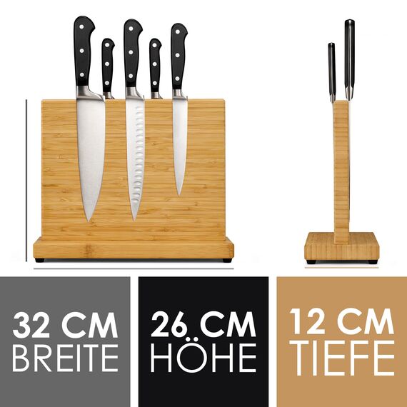 LARHN Messerblock Magnetisch Holz aus Bambus für bis zu 23 cm Messer - Extrastarker Doppelseitiger Messerhalter Magnetisch - Magnetischer Messerblock Ohne Messer