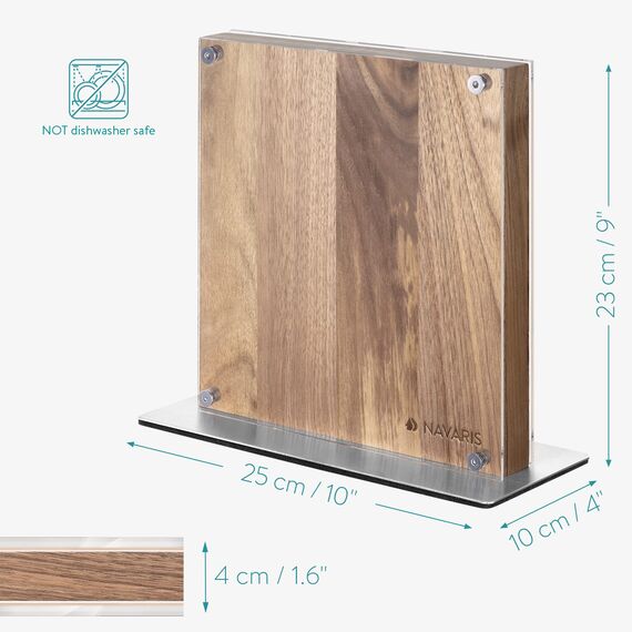 Navaris Messerhalter magnetisch doppelseitig Akazienholz - Magnet Messerblock Messerbrett Magnethalter - Messer Halterung unbestückt - mit Schutz
