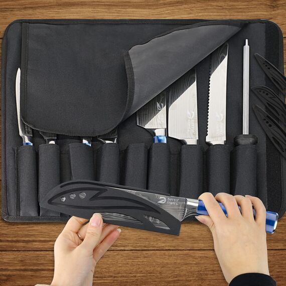 Dfito Küchenmesser Set mit Rolltasche, 8-teiliges professionelles Messerset, High Carbon Edelstahl Küchenchef Messerset, Extrem Scharf Profi Kochmesser Set