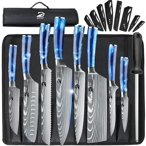Dfito Küchenmesser Set mit Rolltasche, 8-teiliges professionelles Messerset, High Carbon Edelstahl Küchenchef Messerset, Extrem Scharf Profi Kochmesser Set