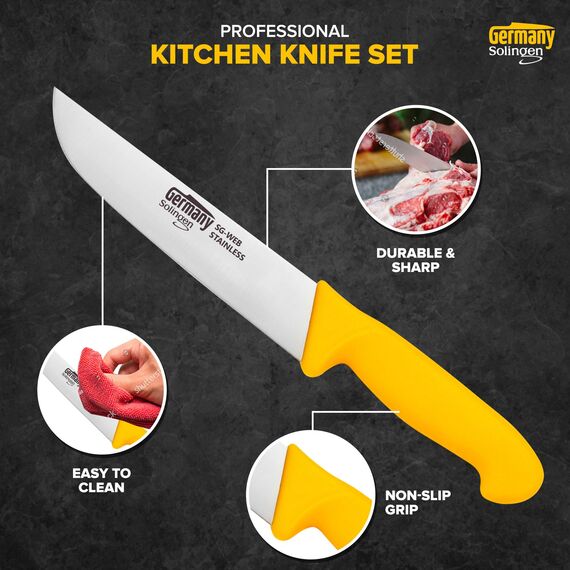 Germany Solingen Profi Messerset - 3-teilig Schlachtmesser mit rutschfestem Griff für Profi Fleischer und Hobby Koch - Metzgermesser mit exzellenter Schärfe - Fleischmesserset (3tlg.)