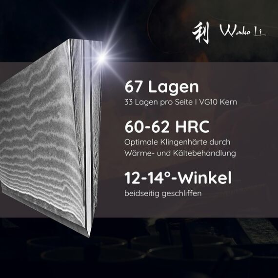 Wakoli EDIB 4er Damastmesser Set mit Gravur – Personalisiertes Küchenmesser Set, Santoku, Fleischmesser, kleines Santoku & Officemesser, 67 Lagen Damaststahl, Pakkaholzgriff, Geschenkbox