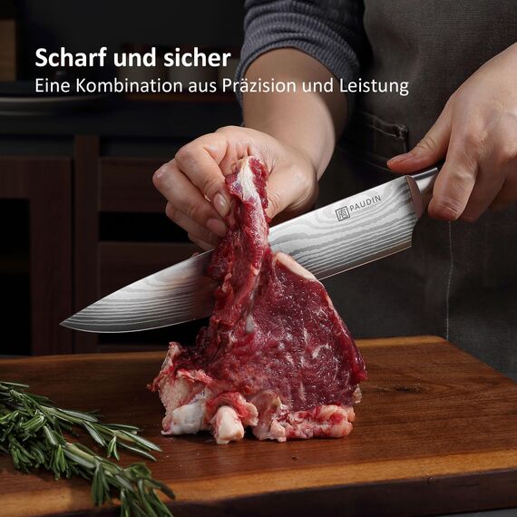 PAUDIN Profi Kochmesser 23cm, Rasiermesserscharfe Küchenmesser aus deutschem Edelstahl, Ergonomischer Griff, langlebig & rostfrei, Perfekt für Hobby & Profiköche, Geschenkidee für Kochliebhaber