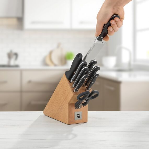 WMF Messerblock ohne Messer, unbestückt, Holz, Buchenholz, leer, für 6 Messer, 1 Fleischgabel, 1 Wetzstahl, 1 Schere