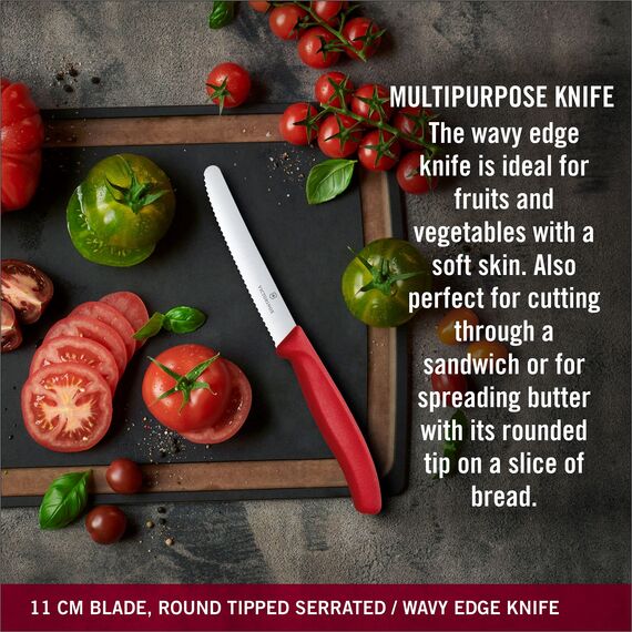 Victorinox Swiss Classic, Küchenmesser Set, 3teilig, Gemüse-, Tomaten- und Frühstücksmesser, Robuster Kunststoffgriff, Rostfreier Stahl, Rot