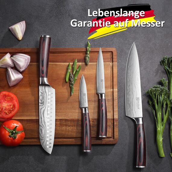 PAUDIN Messerset 7-teilig, Küchenmesserset aus hochwertigem Edelstahl, Profi Kochmesser mit scharfer Klinge, Küchenmesser mit ergonomischem Holzgriff, langlebiges Messer Set, Geschenkbox