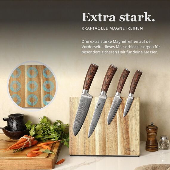Wakoli EDIB 4-teiliges Damastmesser Set mit magnetischem Messerblock aus Akazienholz – Scharfe Küchenmesser mit 67 Lagen VG10 Stahl – Kochmesser für Hobbyköche & Profis – Geschenkbox enthalten