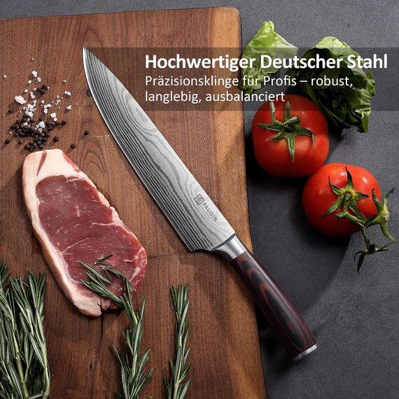 PAUDIN Profi Kochmesser 23cm, Rasiermesserscharfe Küchenmesser aus deutschem Edelstahl, Ergonomischer Griff, langlebig & rostfrei, Perfekt für Hobby & Profiköche, Geschenkidee für Kochliebhaber