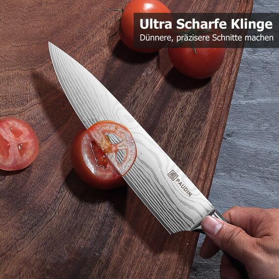 PAUDIN Küchenmesser Set, 5-teilig Küchenmesserset aus hochwertigem Carbon Edelstahl, Ultra Scharfes Messerset mit Chefmesser Hackmesser Allzweckmesser