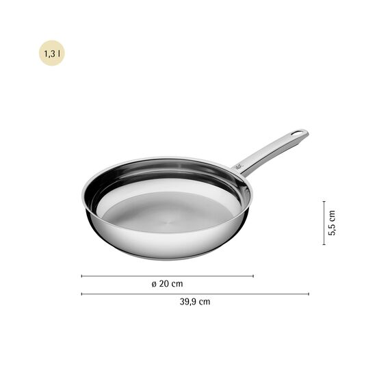 WMF Profi Edelstahlpfanne 20 cm, Bratpfanne Induktion, unbeschichtet, spülmaschinengeeignet, backofenfest bis 250 Grad, für alle Herdarten geeignet, für hohe Temperaturen, tropffrei, ergonomisch
