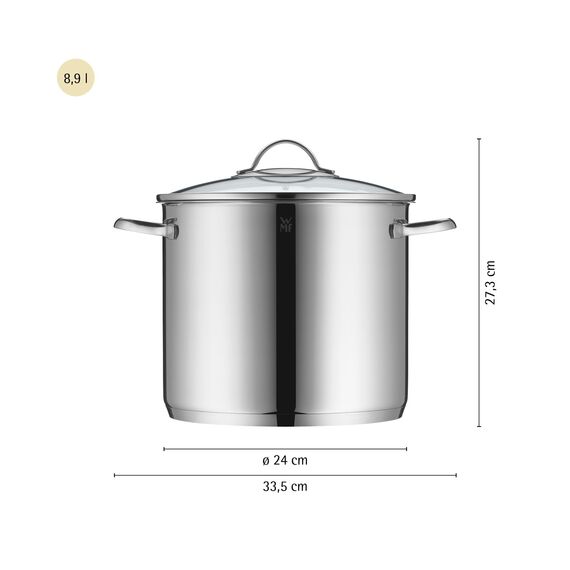 WMF Provence Plus Suppentopf 24 cm, 8,8 l – großer Kochtopf für Induktion aus Cromargan Edelstahl poliert mit Glasdeckel, unbeschichtet, backofengeeignet, rostfrei, spülmaschinenfest und langlebig