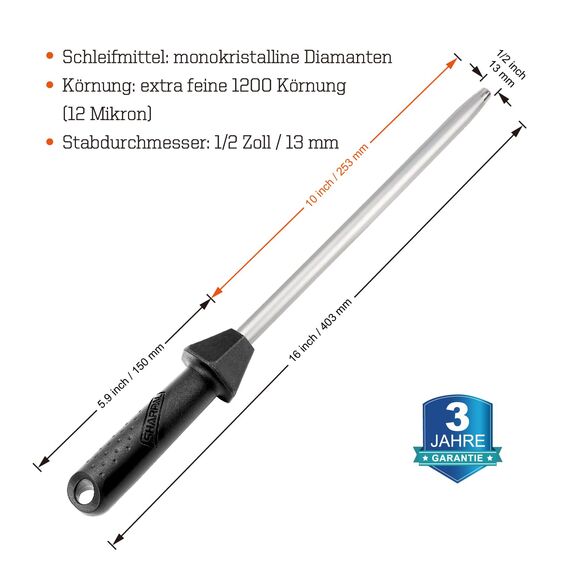 SHARPAL 119N Diamant-Schärfer aus massivem Stahl für Messer, Klingenschärfer, Honstab, professionelle Küchen-Koch-Stick