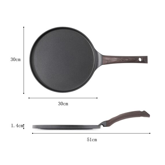 SENSARTE Schwarze Crepe Pfanne 30cm Antihaftpfanne Omlettpfanne Pfannkuchen flache Pfanne mit Schweizer Granit Antihaftversiegelung, Bakelitegriff, Induktions Kompatibel, PFOA PFOS Frei