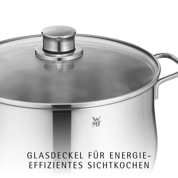 WMF Diadem Plus Kochtopf 24 cm mit Glasdeckel, Kochtopf Induktion 6,5l, Cromargan Edelstahl Topf poliert, unbeschichtet, spülmaschinengeeignet, für alle Herdarten geeignet