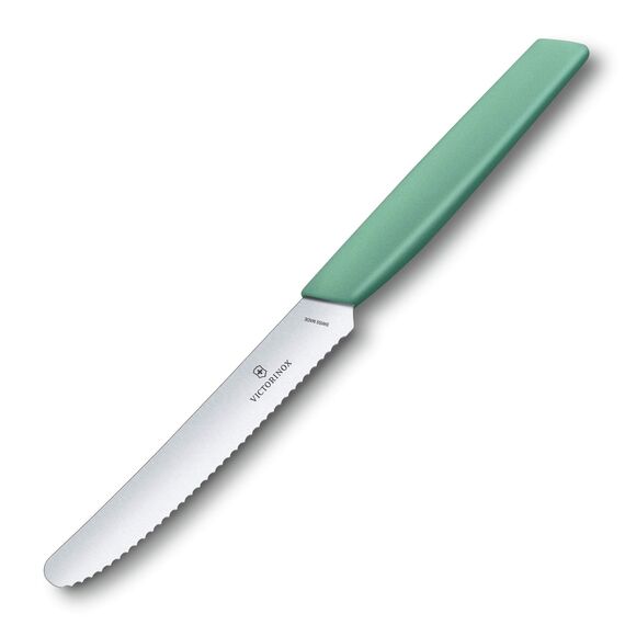 Victorinox Swiss Modern, Profi Gemüsemesser-Set, 2-teilig, Extra Scharfe Klinge, Wellenschliff, 11 cm, Rostfreier Stahl, mint grün