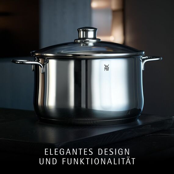 WMF Diadem Plus Topfset Induktion 5-teilig, Kochtopf Set mit Glasdeckel, Cromargan Edelstahl poliert, Induktions Töpfe Set unbeschichtet