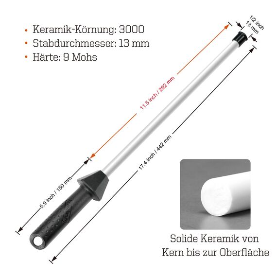 Sharpeak Gesamt 45 cm/Stangen 30 cm Keramik-Wetzstahl mit eingebauter Winkelführung und Anti-Bruch-Kappe, Keramik wetzstab Wetzstähle für messer, Schleifstab, Keramik Messerschärfer stab, Messerstahl