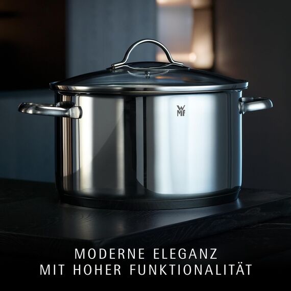 WMF Provence Plus Suppentopf 24 cm, 8,8 l – großer Kochtopf für Induktion aus Cromargan Edelstahl poliert mit Glasdeckel, unbeschichtet, backofengeeignet, rostfrei, spülmaschinenfest und langlebig
