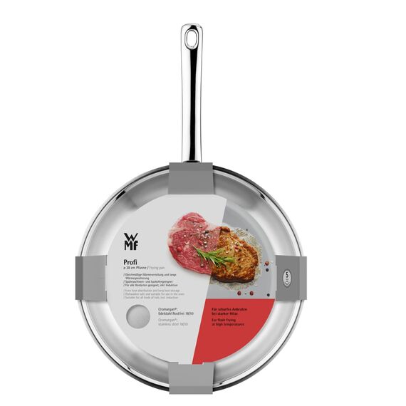 WMF Profi Bratpfanne 28 cm, Edelstahlpfanne unbeschichtet, Cromargan Edelstahl Pfanne Induktion, für alle Herdarten geeignet, backofenfest, spülmaschinengeeignet