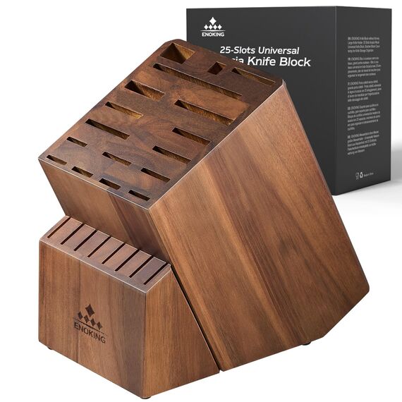 ENOKING Messerblock ohne Messer, 25 Schlitze Messerblöcke aus Akazienholz für die Küchenmessern, Hochwertiges Messerblock für Messer und Geflügelschere/Wetzstahl