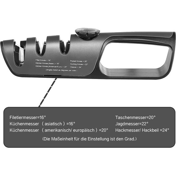 PAUDIN Messerschärfer, 3 stufiges manuelles professionelles Messerschärkungswerkzeug mit Griff, gezüchtete Messer und Schere, bequem zur Wiederherstellung und für stumpfe Klingen polieren