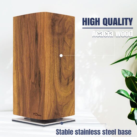 Dmore 360° drehbarer Messerblock magnetisch ohne Messer -magnet Messerhalter aus edlem Akazienholz, Extra große Kapazität Messerbrett magnetisch für Messer und Utensilien für Küchentisch