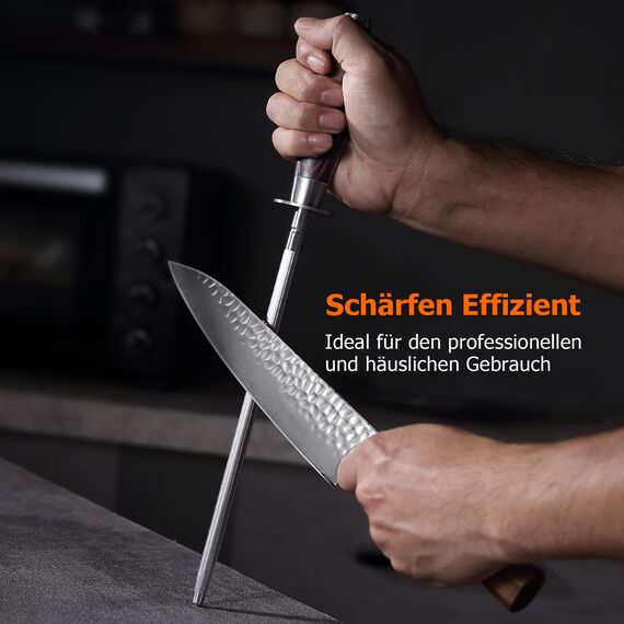 PAUDIN Wetzstahl 25 cm, Profi Messerschärfer Wetzstahl für Messer – aus gehärtetem Spezialstahl mit Holzgriff, Premium Messer Schleifen für Langanhaltende Schärfe