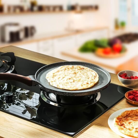 SENSARTE Crepe Pfanne 26cm Antihaftpfanne Omlettpfanne Pfannkuchen Flache Pfanne mit Schweizer Granit Antihaftversiegelung, Bakelitegriff, Induktions Kompatibel