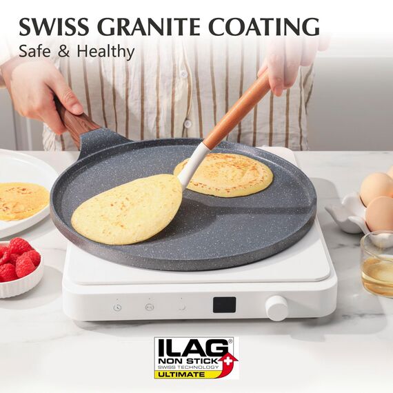 SENSARTE Crepe Pfanne 26cm Antihaftpfanne Omlettpfanne Pfannkuchen Flache Pfanne mit Schweizer Granit Antihaftversiegelung, Bakelitegriff, Induktions Kompatibel