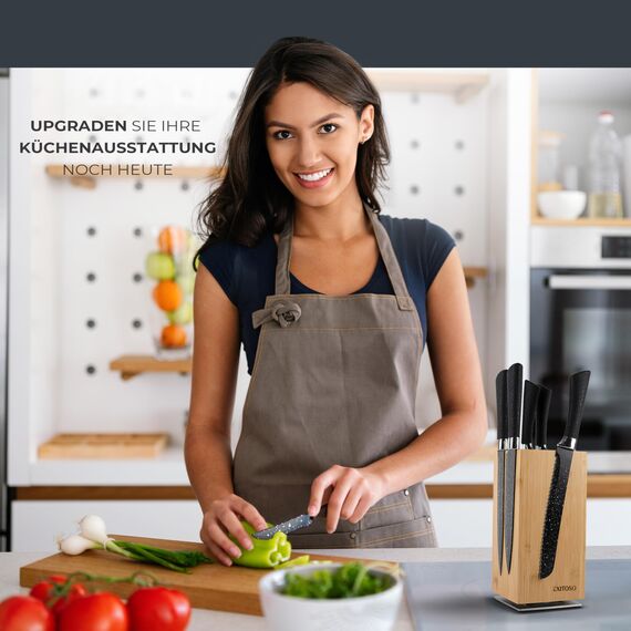 Exitoso Messerblock aus Bambus (ohne Messer) | Messerhalter 360° drehbar, außen magnetisch & mit Borsteneinsatz | Messerblock für Küchenmesser & Kochmesser | Sichere Messeraufbewahrung