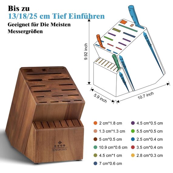 ENOKING Messerblock ohne Messer, 25 Schlitze Messerblöcke aus Akazienholz für die Küchenmessern, Hochwertiges Messerblock für Messer und Geflügelschere/Wetzstahl