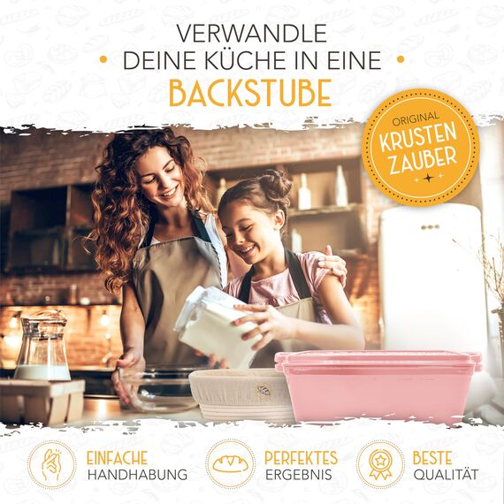 KRUSTENZAUBER Emaille Brotbackfrom mit Deckel inkl. Gärkorb - Robuste 28cm Backform aus Gusseisen - Ideal als Kastenform, Toastbrot Backform, Brotform, Gusseisen Topf Brot backen Zubehör, Brottopf