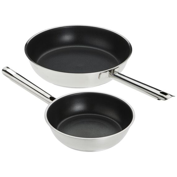 RÖSLE ELEGANCE Bratpfannen-Set 2-tlg., Hochwertige Universalpfannen mit robuster Antihaftversieglung ProPlex, 20 und 28 cm, Edelstahl 18/10, Induktionsgeeignet, Spülmaschinengeeignet, 54 x 32 x 13 cm