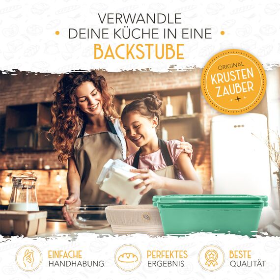 KRUSTENZAUBER Emaille Brotbackfrom mit Deckel inkl. Gärkorb - Robuste 28cm Backform aus Gusseisen - Ideal als Kastenform, Toastbrot Backform, Brotform, Gusseisen Topf Brot backen Zubehör, Brottopf