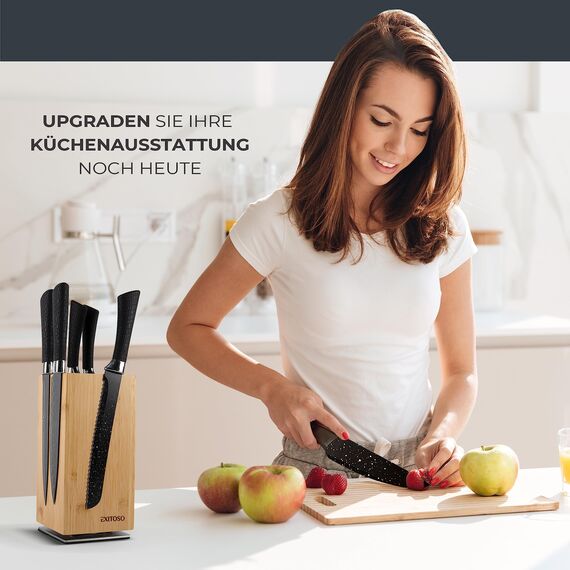Exitoso Messerblock aus Bambus (ohne Messer) | Messerhalter 360° drehbar, außen magnetisch & mit Borsteneinsatz | Messerblock für Küchenmesser & Kochmesser | Sichere Messeraufbewahrung