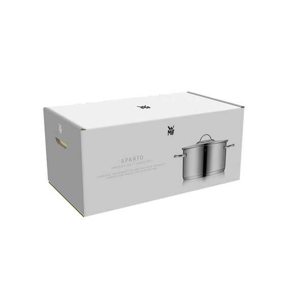 WMF Aparto Topfset Induktion 5-teilig mit Glasdeckel, Cromargan Edelstahl poliert, Induktions Töpfe Set unbeschichtet, für alle Herdarten geeignet, ohne Skalierung, spülmaschinengeeignet