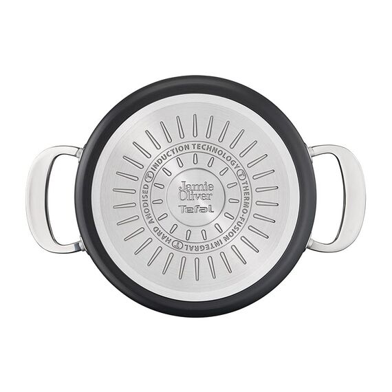 Tefal Jamie Oliver Cook's Classics Kochtopf 24 cm, antihaftbeschichtet, ofenfest, Induktion, Glasdeckel, genieteter Griff, harteloxiertes Aluminium, 24 cm Kochtopf + Deckel, H9124644, Schwarz