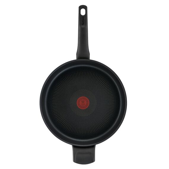 Tefal Hard Titanium On Schmorpfanne 28 cm mit Deckel, Bratpfanne Induktion, Aluminium, Antihaftversiegelung, Thermo-Signal bei idealer Brattemperatur, für alle Herdarten geeignet, Schwarz, G28837