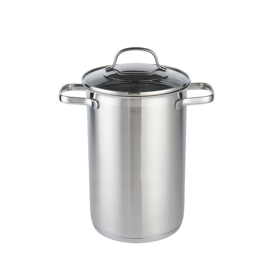RÖSLE ELEGANCE Spargel und Pastatopf, Hochwertiger Topf zur Zubereitung von Nudeln oder Gemüse, 4,5 Liter, Edelstahl 18/10, Siebeinsatz, Spülmaschinengeeignet, 30.5 x 17.3 x 24.7 cm, Silberfarben