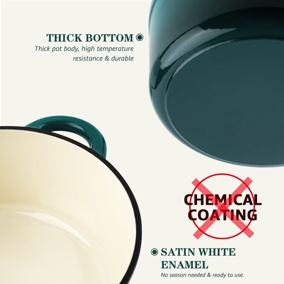 Overmont Bräter emaille Gusseisen Topf - Schmortopf 28cm backofengeeignet - mit Deckel und Kochbuch - für Küche Backen Schmoren Braten Seeblau