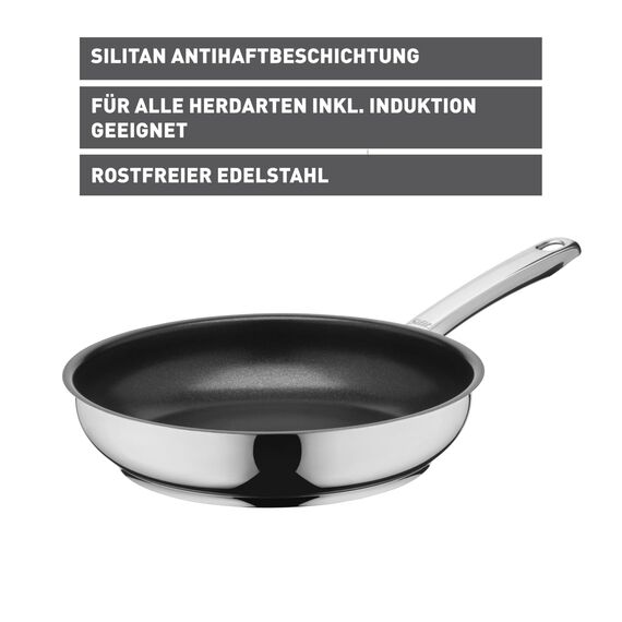 Silit Calabria Bratpfanne 24 cm Induktion, Edelstahlpfanne beschichtet, Edelstahlgriff, Antihaftbeschichtung, backofenfest bis 260 Grad, für alle Herdaten geeignet, für schonendes Braten