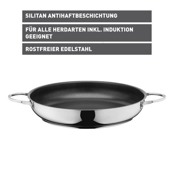 Silit Calabria Brat-/ Servierpfanne 32 cm Induktion, Edelstahl beschichtet, Edelstahlgriff, backofenfest, für schonendes Braten