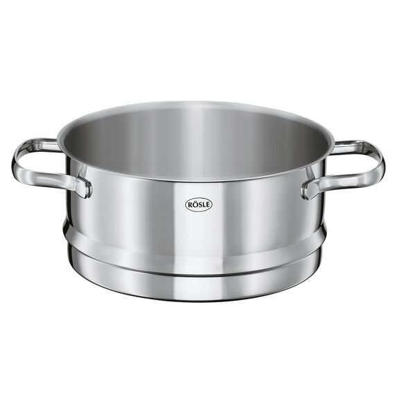 RÖSLE ELEGANCE Dämpfer Ø 20 cm, Edelstahl 18/10, Schüttrand, Innenskalierung, Glasdeckel, induktionsgeeignet, spülmaschinengeeignet, 22 x 29 x 23 cm, Silbern