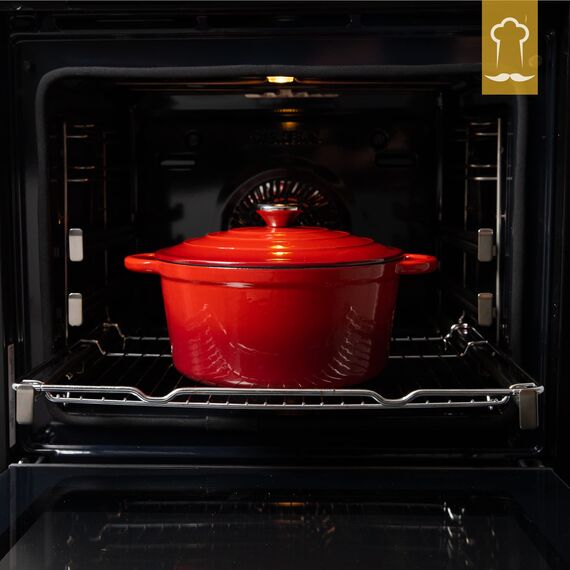 Chefarone Gusseisen Topf 24 cm, 3,5 L – Schmortopf emailliert mit Deckel für Brot backen, Schmoren & Braten – Brotbacktopf Induktion